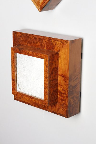 THREE ELM BURR VENEER CEILING OR WALL LIGHTS, ART DECO PERIOD