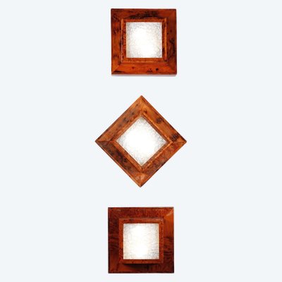 THREE ELM BURR VENEER CEILING OR WALL LIGHTS, ART DECO PERIOD