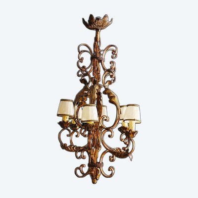 Lampadario a gabbia in ferro battuto