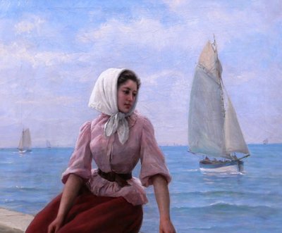 Charles ESCUDIER 1848-1923 Woman at the seaside waiting for the boat to return, painting, 1902