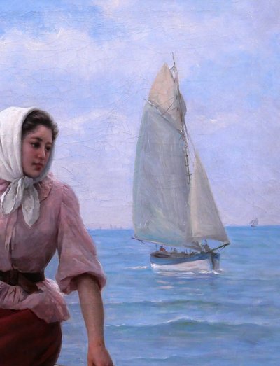 Charles ESCUDIER 1848-1923 Woman at the seaside waiting for the boat to return, painting, 1902