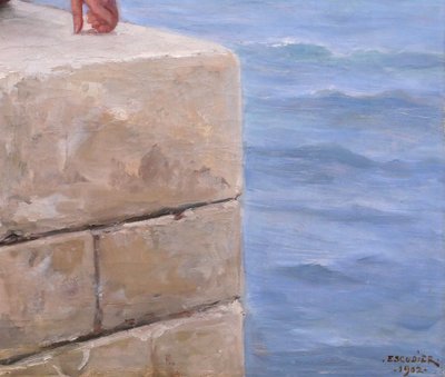Charles ESCUDIER 1848-1923 Woman at the seaside waiting for the boat to return, painting, 1902