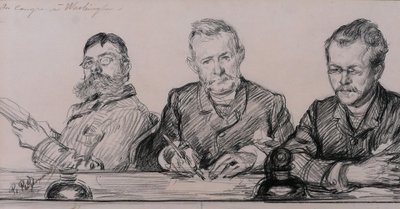 Paul RENOUARD 1845-1924 Portraits of men at the United States Congress in Washington, drawing, circa 1890