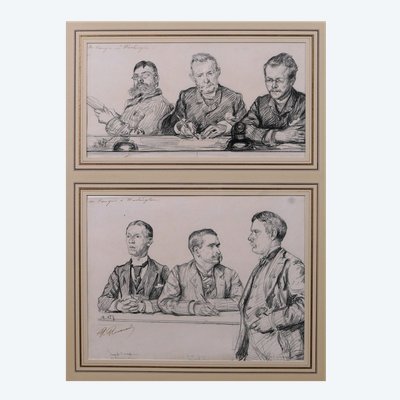 Paul RENOUARD 1845-1924 Portraits of men at the United States Congress in Washington, drawing, circa 1890