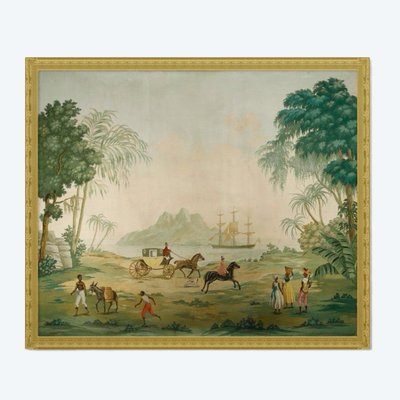 PANORAMIC WALLPAPER PANEL, EXOTIC SCENE IN THE ZUBER STYLE