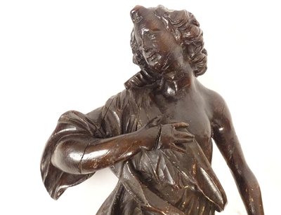 2 grandi sculture statue coppia di angeli in quercia intagliata del XVII secolo
