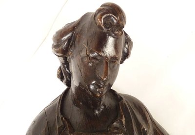 2 grandi sculture statue coppia di angeli in quercia intagliata del XVII secolo