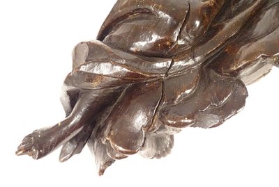 2 grandi sculture statue coppia di angeli in quercia intagliata del XVII secolo