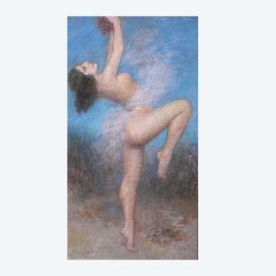 Pierre Carrier-Belleuse 1851-1932 Tänzerin, nackte Frau, Bacchantin, Pastell, um 1920 Gemälde Zeichnung