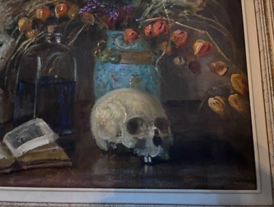 Roger MASSON (1890-1950) HST Großes Stillleben, Kuriositätenkabinett. Gehäutet, Eitelkeit, Schädel