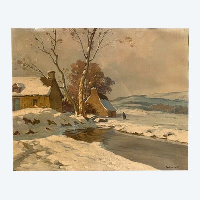 Paul André Jean Eschbach (1881-1961) oil on paper. “Snowy landscape”