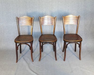 Three Fischel bistro chairs with laminated seats No. 7273, No. Thonet