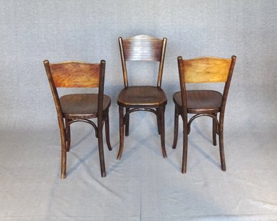 Three Fischel bistro chairs with laminated seats No. 7273, No. Thonet