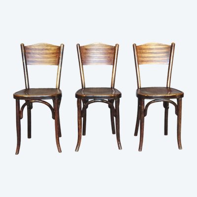 Three Fischel bistro chairs with laminated seats No. 7273, No. Thonet