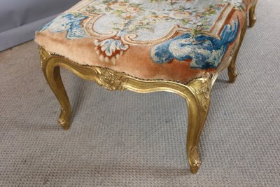 Large Louis XV style gilded wooden bench
