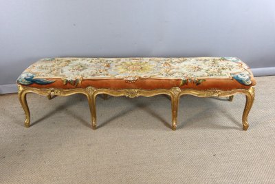 Large Louis XV style gilded wooden bench