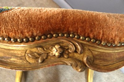 Large Louis XV style gilded wooden bench