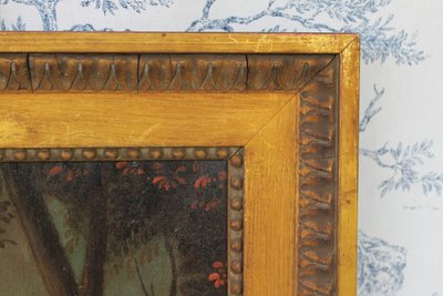 Pair of framed oils on canvas depicting gallant scenes from the Romantic period, 19th century