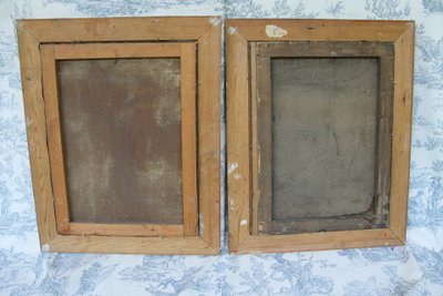 Pair of framed oils on canvas depicting gallant scenes from the Romantic period, 19th century