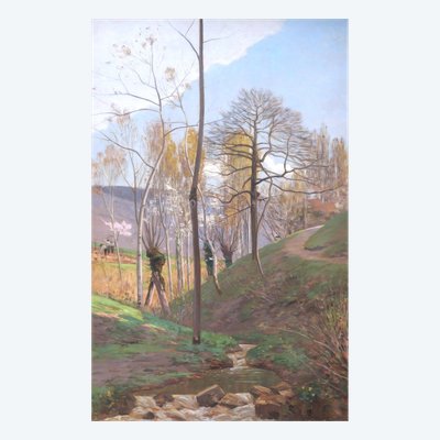 Auguste de BEAUMONT, Landschaft mit Erntehelfern in Collonges bei Genf (GROSSFORMAT)