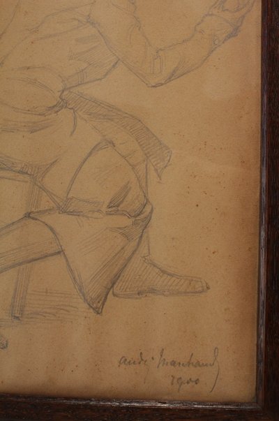 Pencil drawing 'Man in a frock coat' Signed André Marchand (1877-1951)
