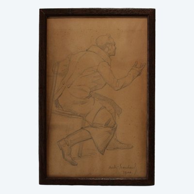 Pencil drawing 'Man in a frock coat' Signed André Marchand (1877-1951)
