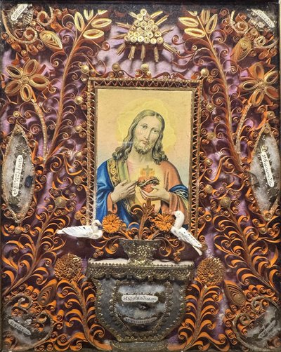 Reliquary paperolles Sacred Heart of Jesus - 19th century