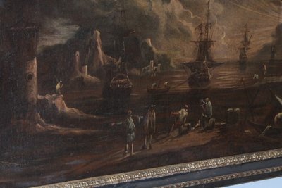 Tableau « Vue du port à l'aube ». Huile sur toile, XVIIe siècle, Giovanni Grevenbroeck – Solfarolo. Mis