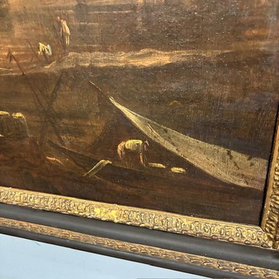 Tableau « Vue du port à l'aube ». Huile sur toile, XVIIe siècle, Giovanni Grevenbroeck – Solfarolo. Mis