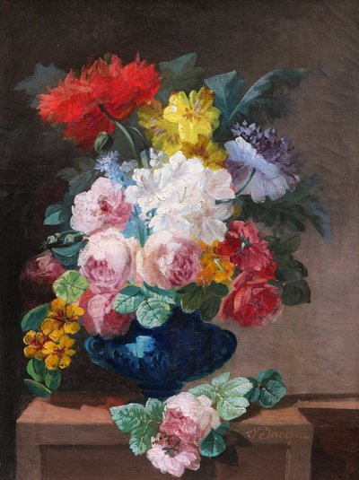 Thérèse SAINT-JACQUE, Paar Stillleben mit Blumenvasen