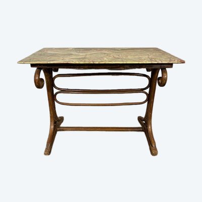 Table ancienne Thonet Art Déco, 1940, en hêtre courbé et onyx. Dimensions : 106 x 61 cm. Hauteur : 79 cm.