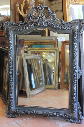 Antique Napoleon III Shell Fronton Mirror, Patinated 85 X 120 Cm