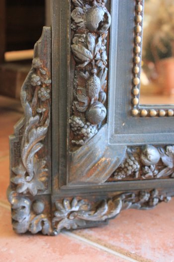 Antique Napoleon III Shell Fronton Mirror, Patinated 85 X 120 Cm
