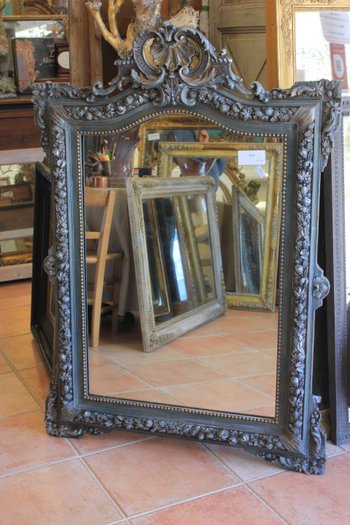 Antique Napoleon III Shell Fronton Mirror, Patinated 85 X 120 Cm