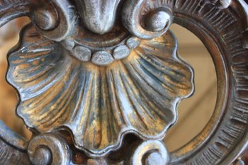 Antique Napoleon III Shell Fronton Mirror, Patinated 85 X 120 Cm