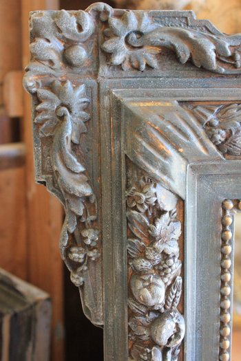 Antique Napoleon III Shell Fronton Mirror, Patinated 85 X 120 Cm