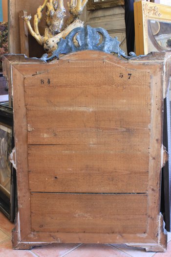 Antique Napoleon III Shell Fronton Mirror, Patinated 85 X 120 Cm