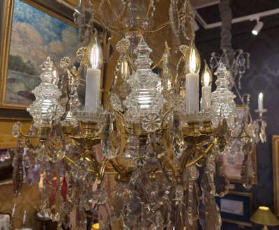 Signed Baccarat - Louis XV Style Chandelier in Gilt Bronze and Cut Crystal, circa 1880-1890