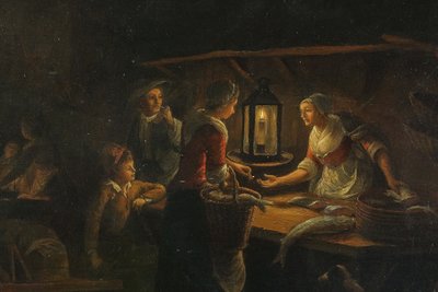 Petrus Van Schendel (1806–1870) Der Fischmarkt in Avond, Öl auf Leinwand um 1840–1850