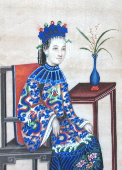 David Cox gouache sur papier de riz signée et datée 1847 femme assise Chine oeuvre encadrée