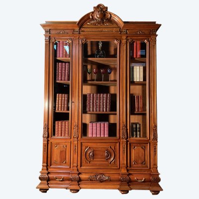 Grande libreria Napoleone III in noce biondo del XIX secolo a 3 ante