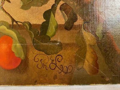 Stillleben mit Blumen und Kakadu, Öl auf Leinwand 20. Jahrhundert