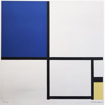 Splendida litografia originale degli anni '70, "Composizione", in edizione limitata, ispirata a Piet Mondrian