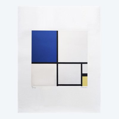 Splendida litografia originale degli anni '70, "Composizione", in edizione limitata, ispirata a Piet Mondrian
