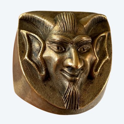 Satanischer Herrenring. Versilberte Bronze aus dem 19. Jahrhundert. 1874. Teufel. Esoterisch.