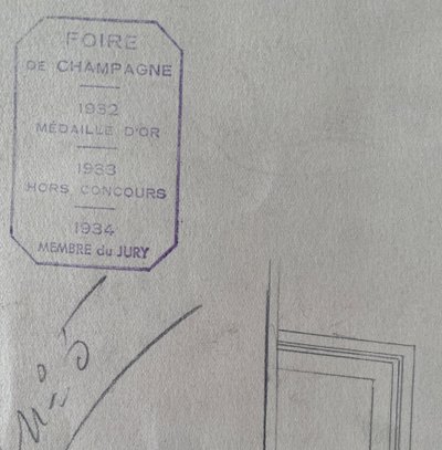 Satz von fünf Innenarchitekturprojekten. Gouache. Th. Guillou-Blanchard. Anfang des 20. Jahrhunderts.