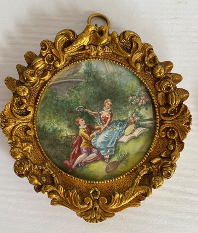 Paar Miniaturen im Louis XV-Stil. Anfang des 20. Jahrhunderts. Vergoldete Bronzerahmen.
