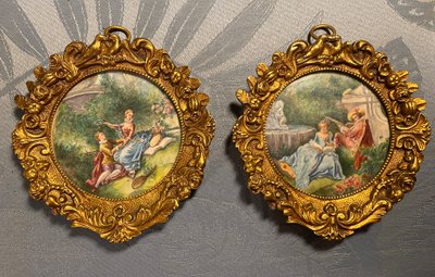 Paar Miniaturen im Louis XV-Stil. Anfang des 20. Jahrhunderts. Vergoldete Bronzerahmen.