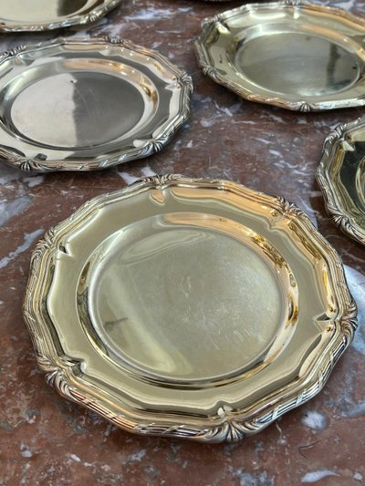 Six assiettes en Argent Massif vermeil Jean-Baptiste Gustave Odiot Paris