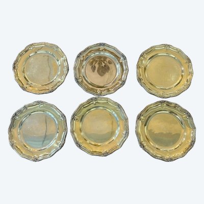 Six assiettes en Argent Massif vermeil Jean-Baptiste Gustave Odiot Paris